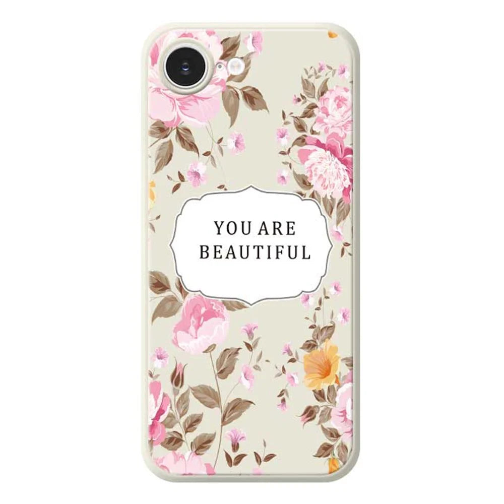 For iPhone 17e / 16e Case Beauitful Flowers Pattern Printing Straight Edge TPU Phone Back Cover - Beige - 1