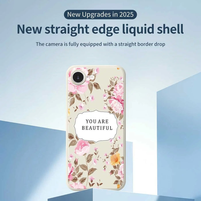 For iPhone 17e / 16e Case Beauitful Flowers Pattern Printing Straight Edge TPU Phone Back Cover - Beige - 2