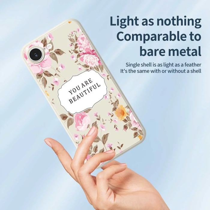 For iPhone 17e / 16e Case Beauitful Flowers Pattern Printing Straight Edge TPU Phone Back Cover - Beige - 3