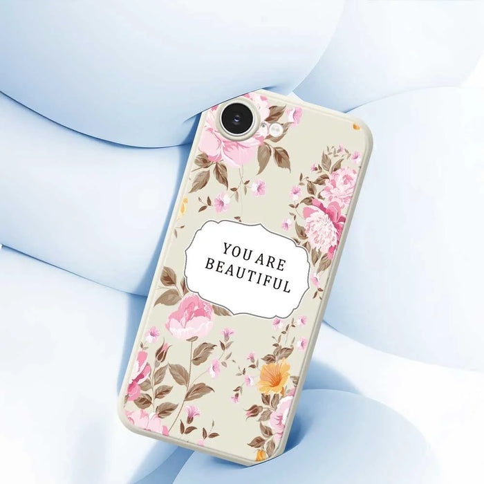 For iPhone 17e / 16e Case Beauitful Flowers Pattern Printing Straight Edge TPU Phone Back Cover - Beige - 4