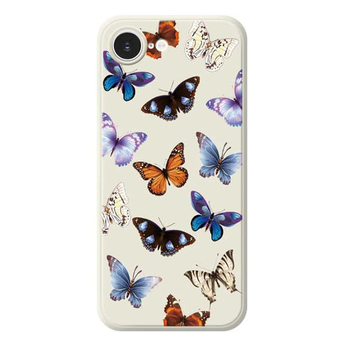 For iPhone 17e / 16e Case Butterflies Pattern Printing Straight Edge TPU Phone Back Cover - Beige - 1
