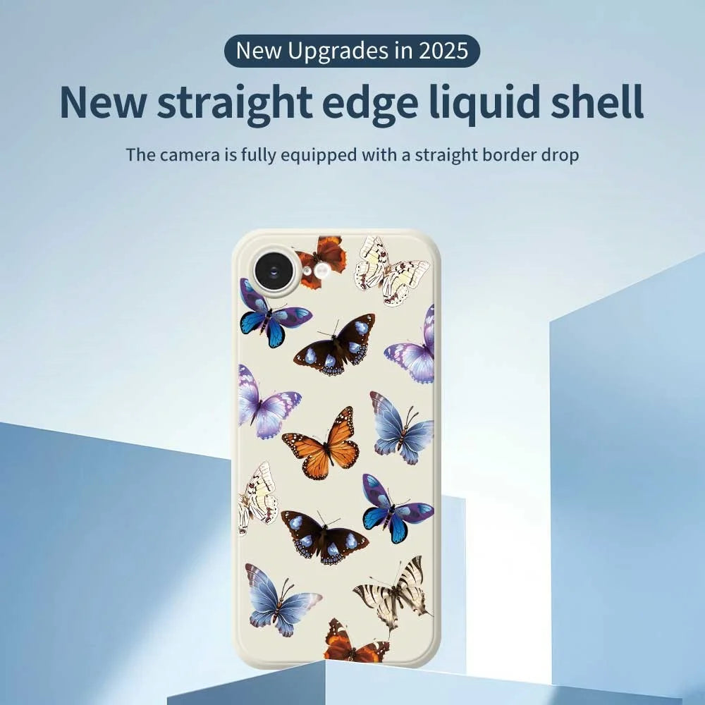 For iPhone 17e / 16e Case Butterflies Pattern Printing Straight Edge TPU Phone Back Cover - Beige - 2