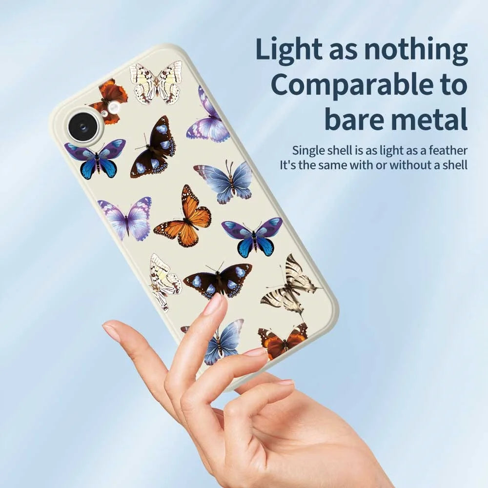 For iPhone 17e / 16e Case Butterflies Pattern Printing Straight Edge TPU Phone Back Cover - Beige - 3