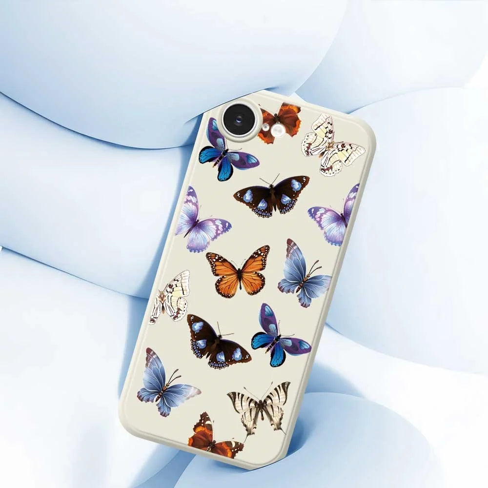 For iPhone 17e / 16e Case Butterflies Pattern Printing Straight Edge TPU Phone Back Cover - Beige - 4