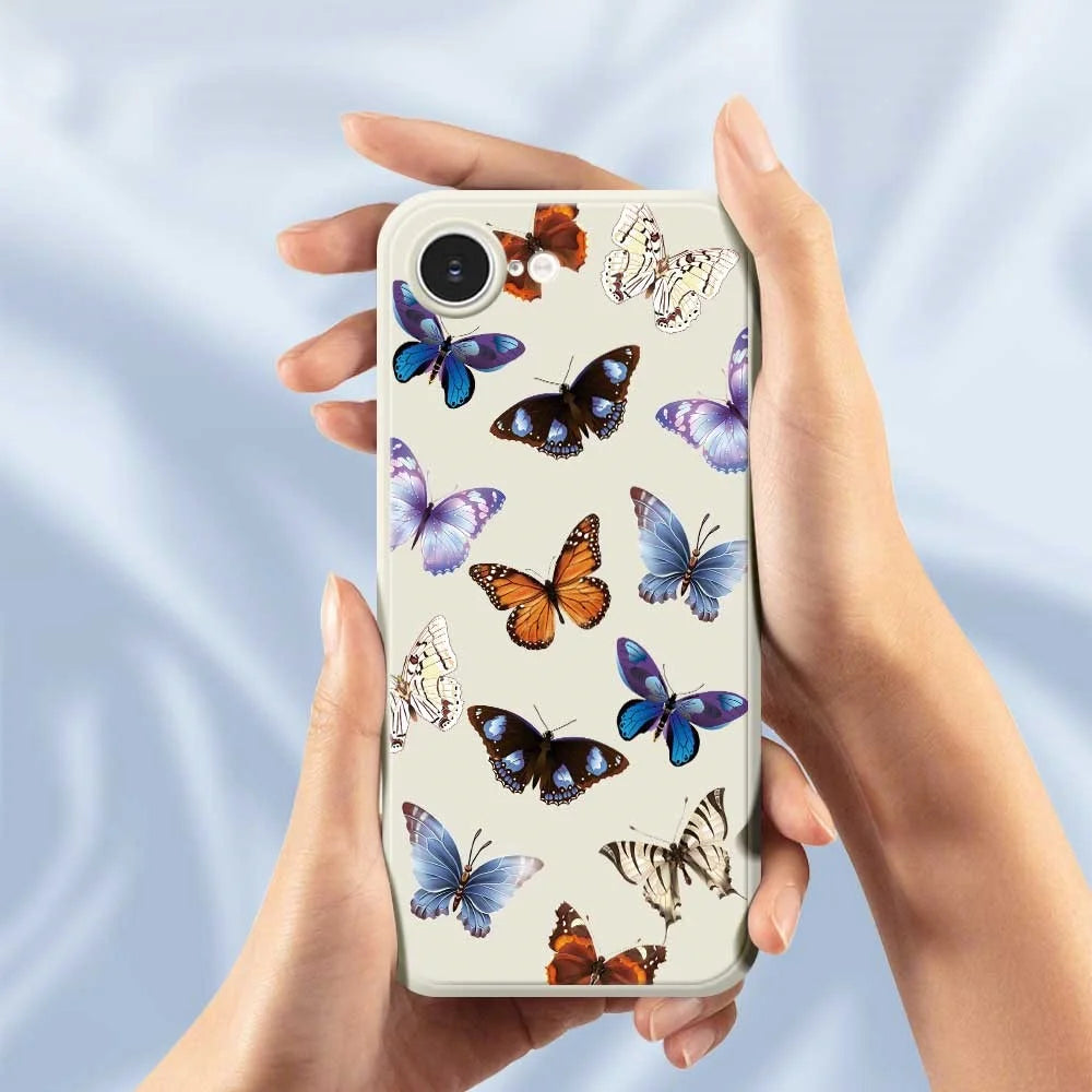 For iPhone 17e / 16e Case Butterflies Pattern Printing Straight Edge TPU Phone Back Cover - Beige - 5