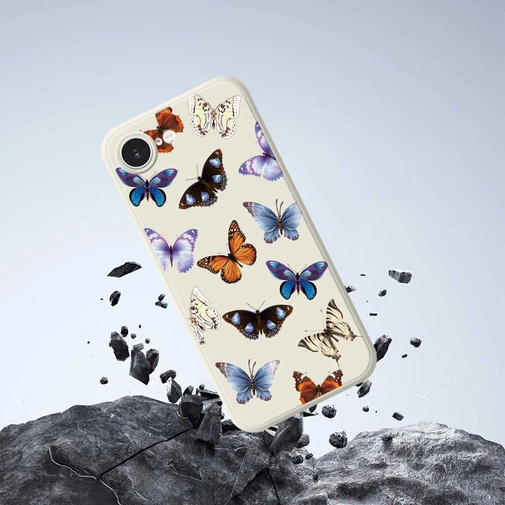 For iPhone 17e / 16e Case Butterflies Pattern Printing Straight Edge TPU Phone Back Cover - Beige - 6
