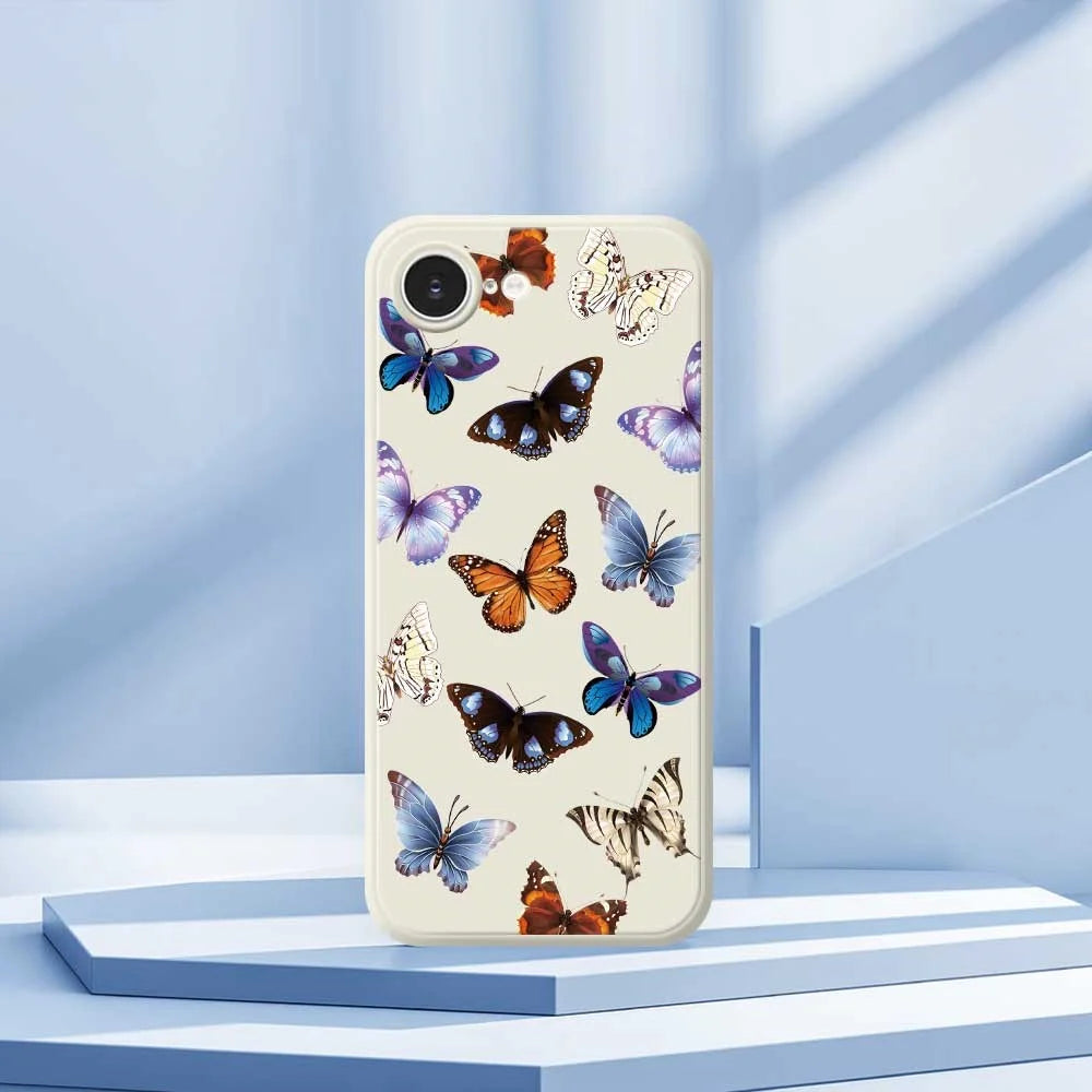 For iPhone 17e / 16e Case Butterflies Pattern Printing Straight Edge TPU Phone Back Cover - Beige - 7