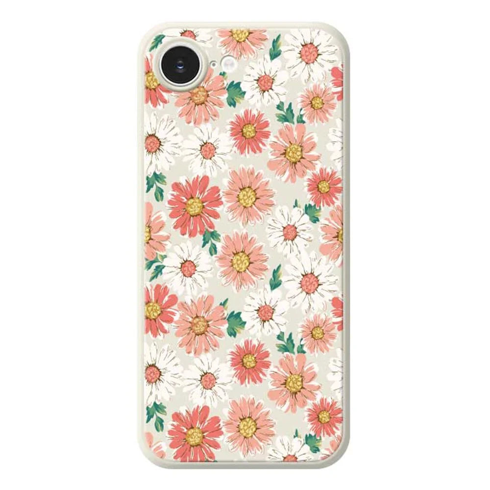 For iPhone 17e / 16e Case Chrysanthemum Pattern Printing Straight Edge TPU Phone Back Cover - Beige - 1