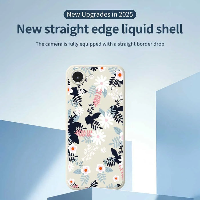 For iPhone 17e / 16e Case Flowers and Leaves Pattern Printing Straight Edge TPU Phone Back Cover - Beige - 2