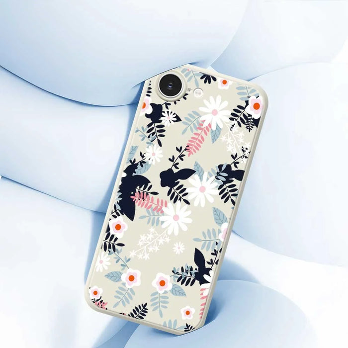 For iPhone 17e / 16e Case Flowers and Leaves Pattern Printing Straight Edge TPU Phone Back Cover - Beige - 4