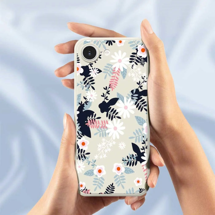 For iPhone 17e / 16e Case Flowers and Leaves Pattern Printing Straight Edge TPU Phone Back Cover - Beige - 5