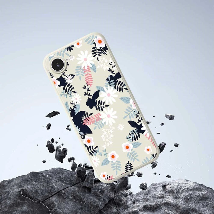 For iPhone 17e / 16e Case Flowers and Leaves Pattern Printing Straight Edge TPU Phone Back Cover - Beige - 6