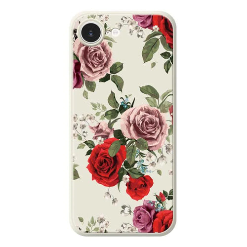 For iPhone 17e / 16e Case Red and Pink Flowers Pattern Printing Straight Edge TPU Phone Back Cover - Beige - 1