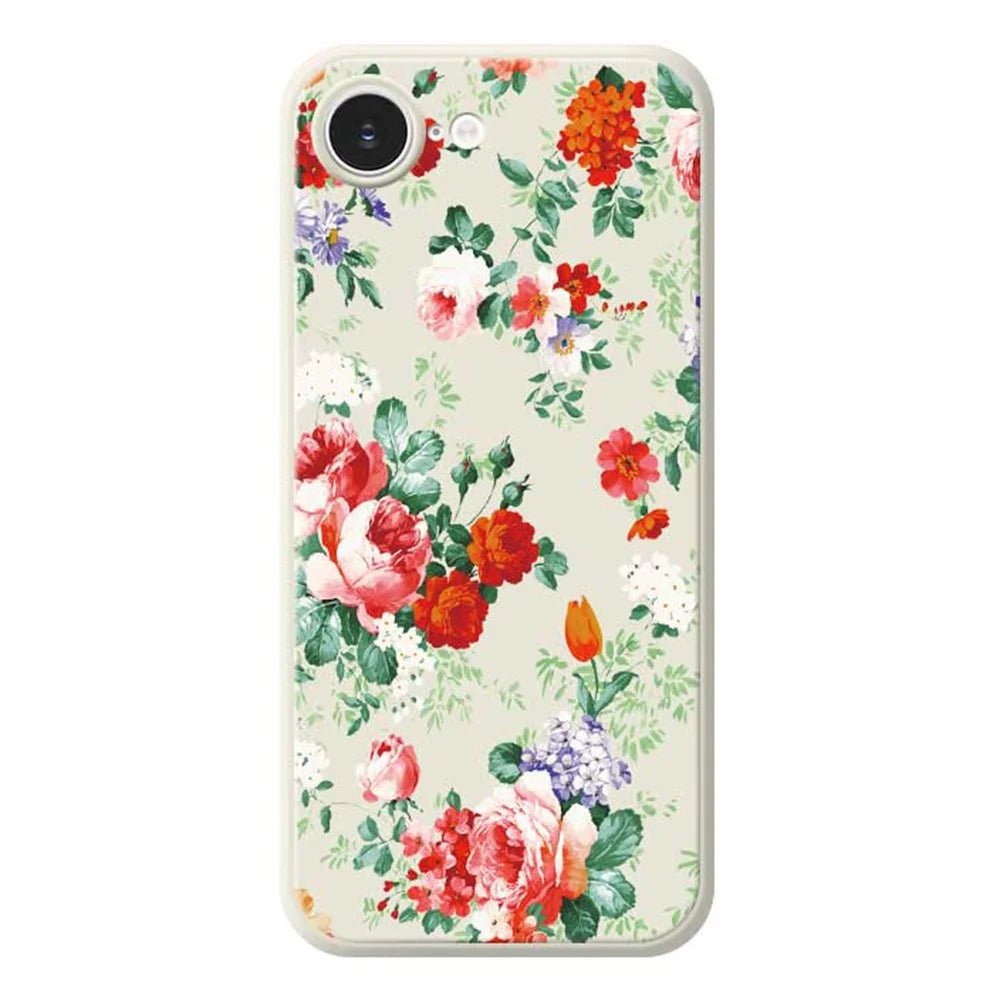 For iPhone 17e / 16e Case Colorful Flowers Pattern Printing Straight Edge TPU Phone Back Cover - Beige - 1