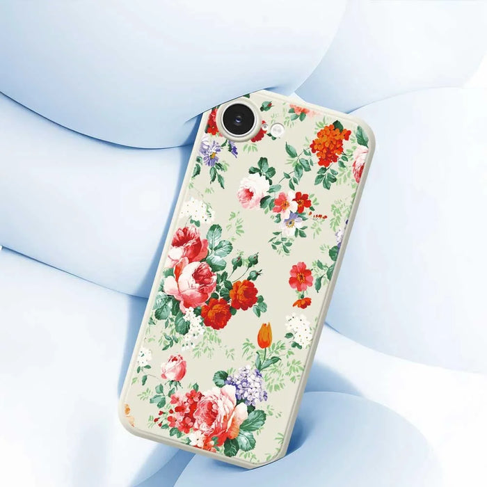 For iPhone 17e / 16e Case Colorful Flowers Pattern Printing Straight Edge TPU Phone Back Cover - Beige - 4