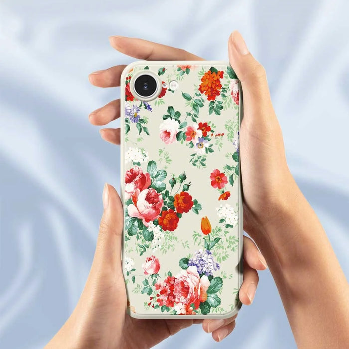 For iPhone 17e / 16e Case Colorful Flowers Pattern Printing Straight Edge TPU Phone Back Cover - Beige - 5