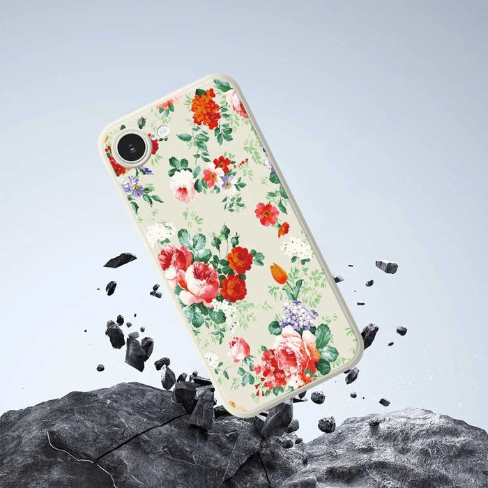For iPhone 17e / 16e Case Colorful Flowers Pattern Printing Straight Edge TPU Phone Back Cover - Beige - 6