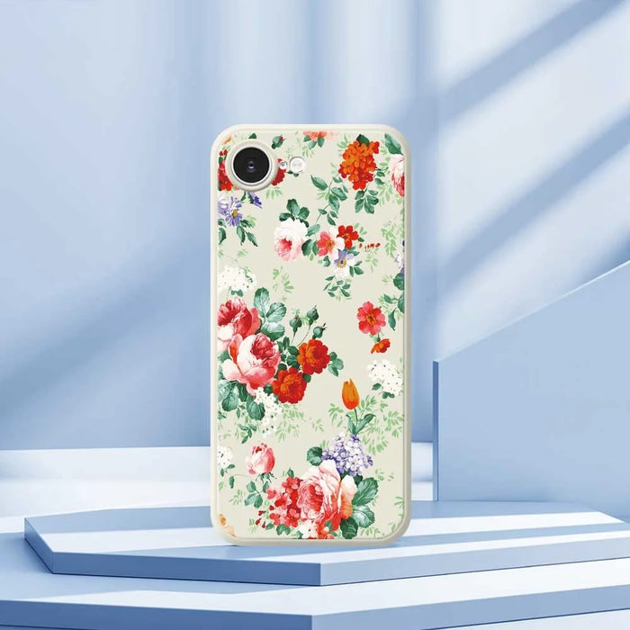 For iPhone 17e / 16e Case Colorful Flowers Pattern Printing Straight Edge TPU Phone Back Cover - Beige - 7