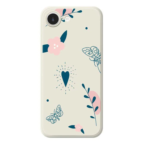 For iPhone 17e / 16e Case Blue Love Pink Flower Pattern Printing Straight Edge TPU Phone Back Cover - Beige - 1
