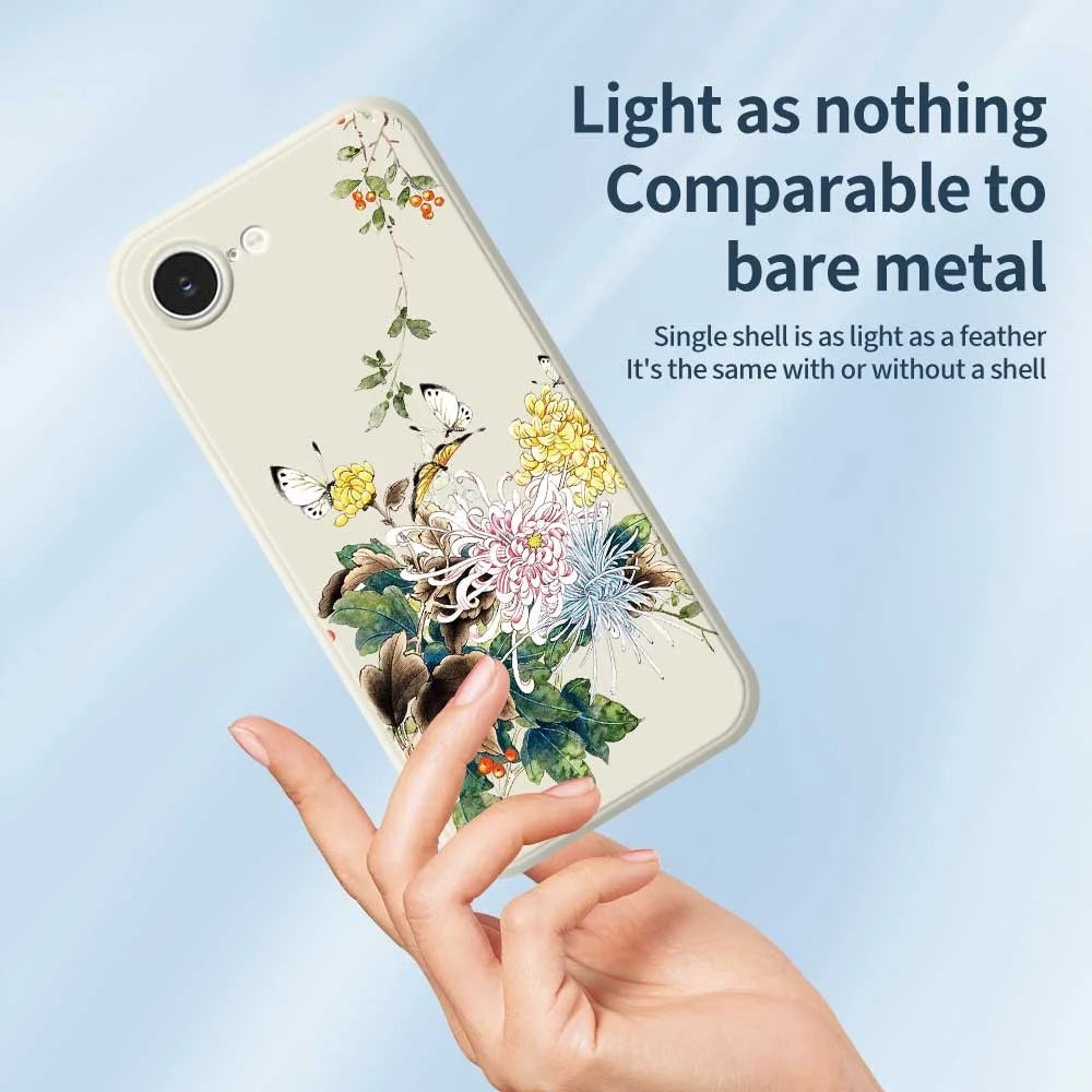 For iPhone 17e / 16e Case Butterfly Chrysanthemum Pattern Printing Straight Edge TPU Phone Back Cover - Beige - 3