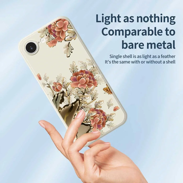 For iPhone 17e / 16e Case Red Flowers Pattern Printing Straight Edge TPU Phone Back Cover - Beige - 3