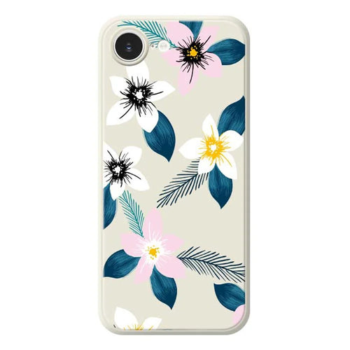 For iPhone 17e / 16e Case Pink White Flowers Blue Leaves Pattern Printing Straight Edge TPU Phone Back Cover - Beige - 1