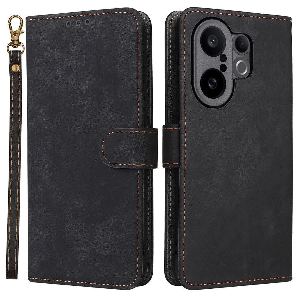 For vivo X200 FE 5G / S30 Pro mini 5G Case Wallet RFID Blocking PU Leather Phone Cover Stand with Strap - Black - 1