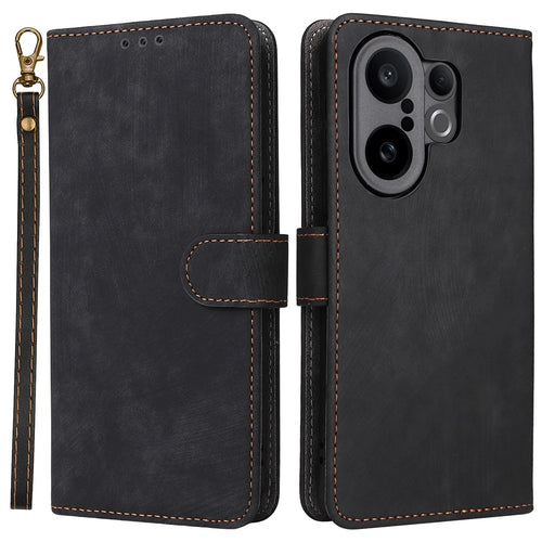 For vivo X200 FE 5G / S30 Pro mini 5G Case Wallet RFID Blocking PU Leather Phone Cover Stand with Strap - Black - 1