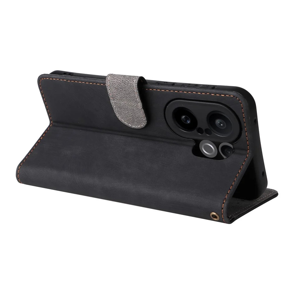 For vivo X200 FE 5G / S30 Pro mini 5G Case Wallet RFID Blocking PU Leather Phone Cover Stand with Strap - Black - 5