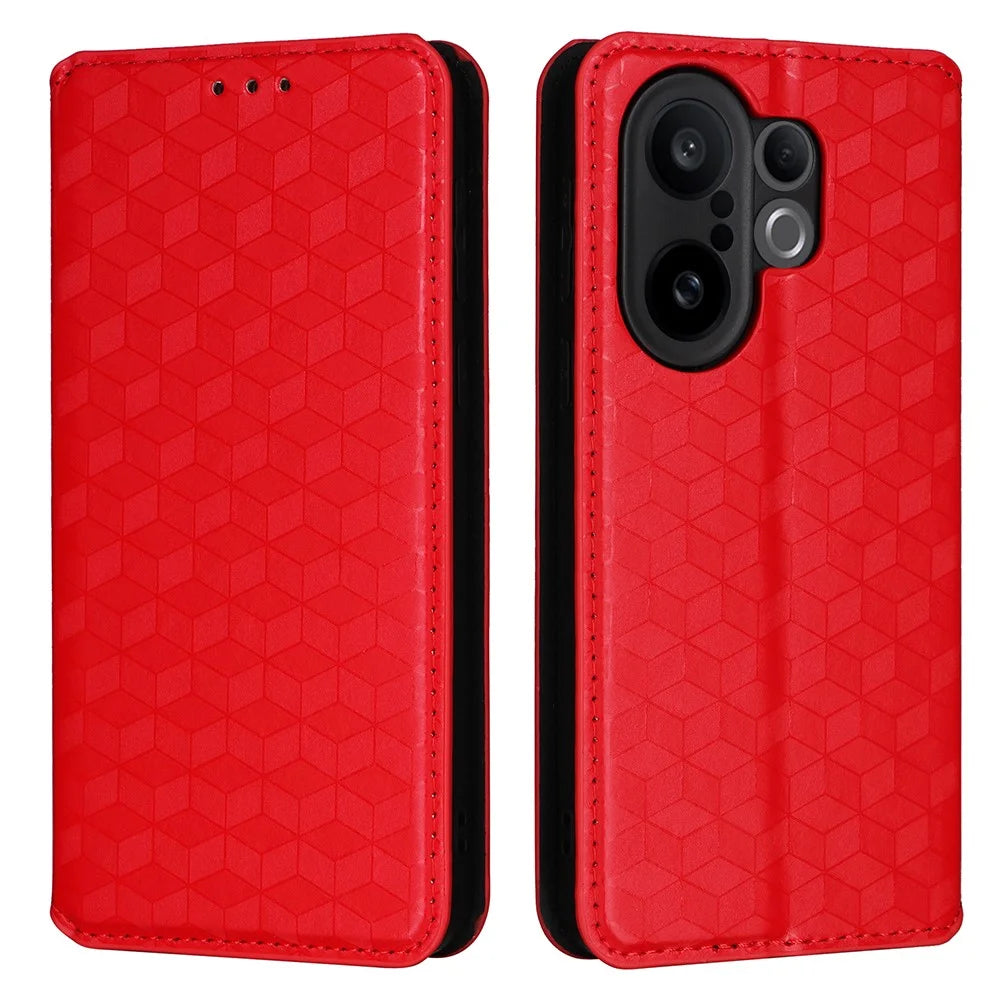 For vivo X200 FE 5G / S30 Pro mini 5G Case Wallet Rhombus Imprinted Leather Phone Cover - Red - 1