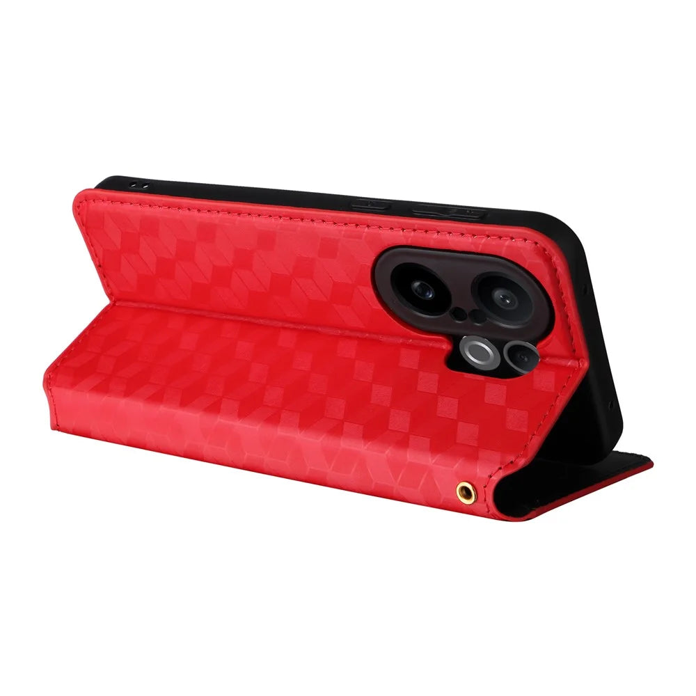 For vivo X200 FE 5G / S30 Pro mini 5G Case Wallet Rhombus Imprinted Leather Phone Cover - Red - 5