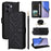For Realme P3 Ultra 5G Case with Shoulder / Wrist Strap Leather Phone Cover Stand Wallet - Black - 1