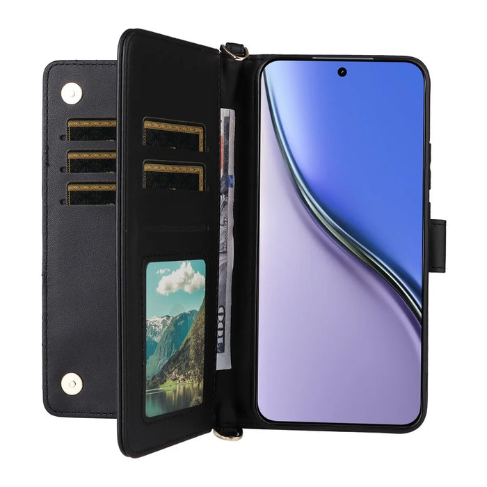 For Realme P3 Ultra 5G Case with Shoulder / Wrist Strap Leather Phone Cover Stand Wallet - Black - 2