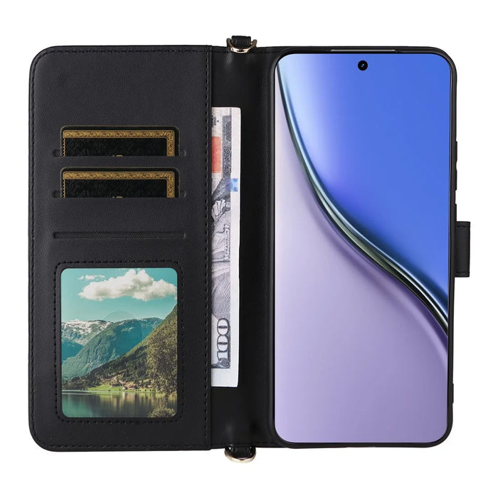 For Realme P3 Ultra 5G Case with Shoulder / Wrist Strap Leather Phone Cover Stand Wallet - Black - 3