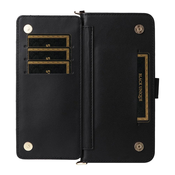 For Realme P3 Ultra 5G Case with Shoulder / Wrist Strap Leather Phone Cover Stand Wallet - Black - 4