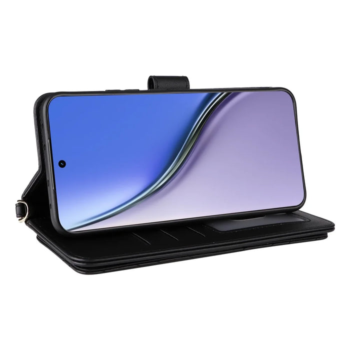 For Realme P3 Ultra 5G Case with Shoulder / Wrist Strap Leather Phone Cover Stand Wallet - Black - 5