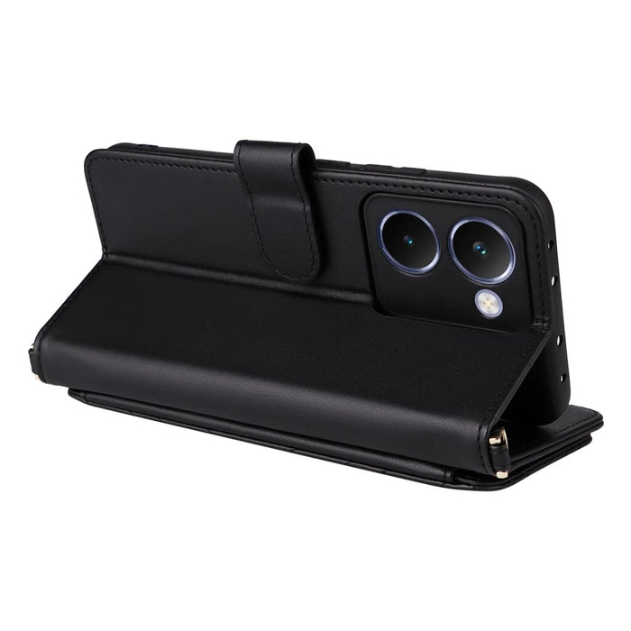 For Realme P3 Ultra 5G Case with Shoulder / Wrist Strap Leather Phone Cover Stand Wallet - Black - 6
