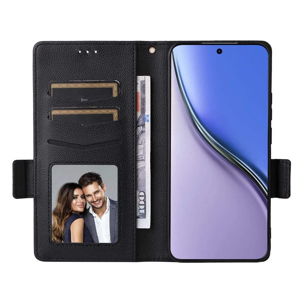 For Realme P3 Ultra 5G Case with Wrist Strap Litchi Texture PU Leather Wallet Phone Cover - Black - 2