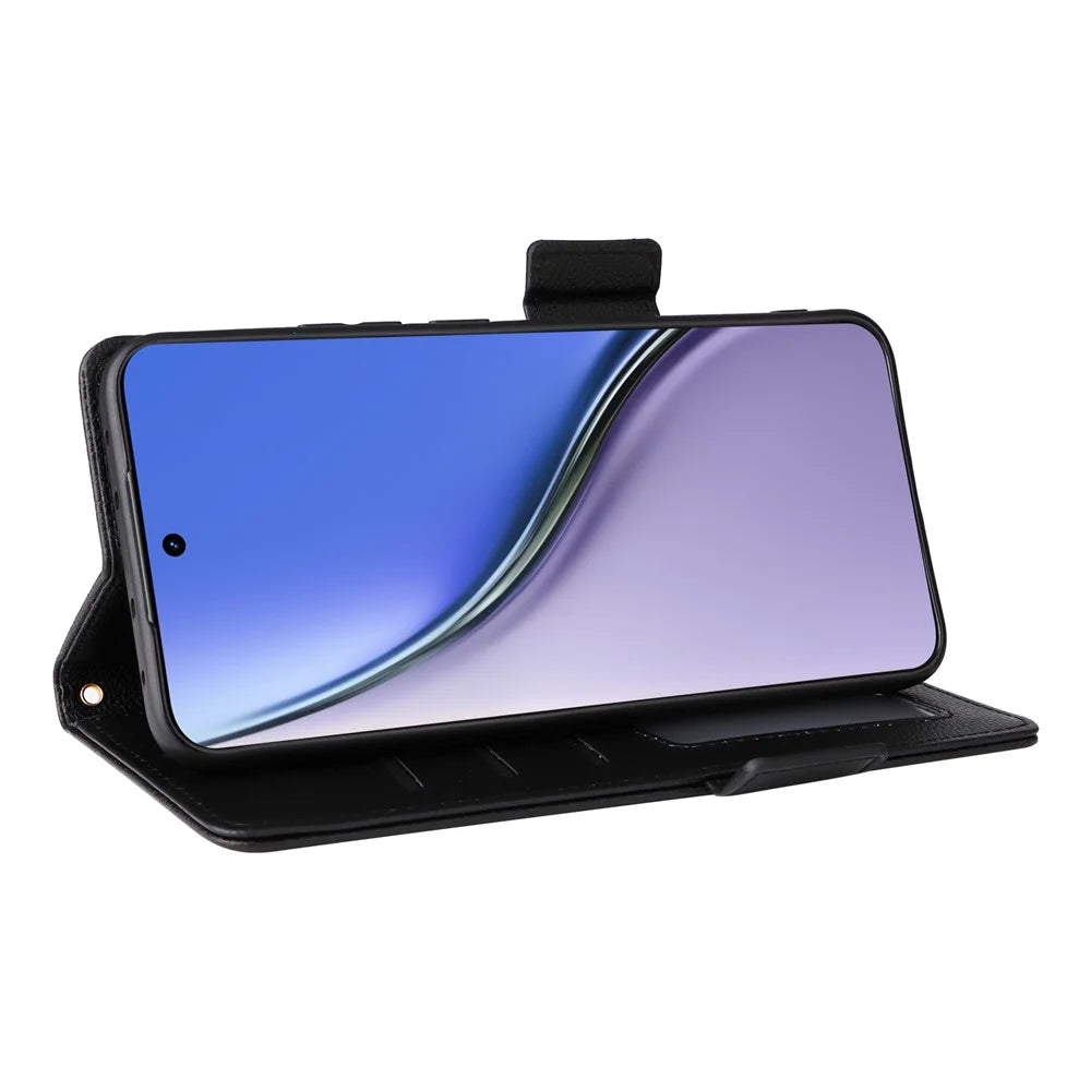 For Realme P3 Ultra 5G Case with Wrist Strap Litchi Texture PU Leather Wallet Phone Cover - Black - 3