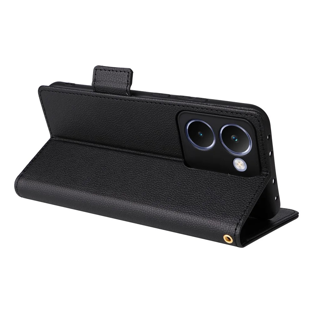 For Realme P3 Ultra 5G Case with Wrist Strap Litchi Texture PU Leather Wallet Phone Cover - Black - 4