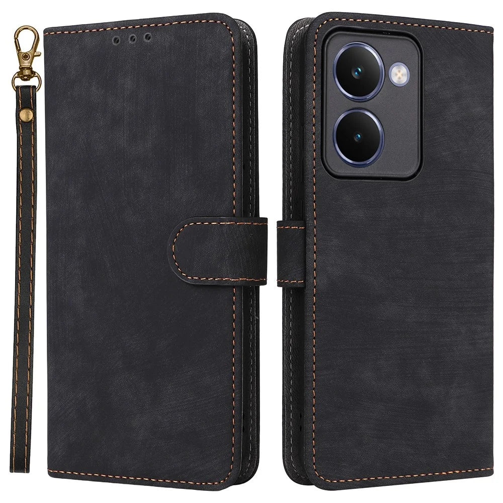For Realme P3 Ultra 5G Case Wallet RFID Blocking PU Leather Phone Cover Stand with Strap - Black - 1