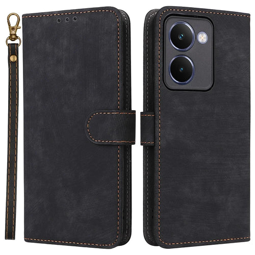 For Realme P3 Ultra 5G Case Wallet RFID Blocking PU Leather Phone Cover Stand with Strap - Black - 1