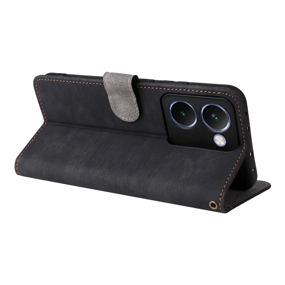 For Realme P3 Ultra 5G Case Wallet RFID Blocking PU Leather Phone Cover Stand with Strap - Black - 5