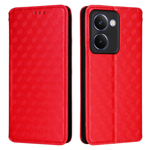 For Realme P3 Ultra 5G Case Wallet Rhombus Imprinted Leather Phone Cover - Red - 1