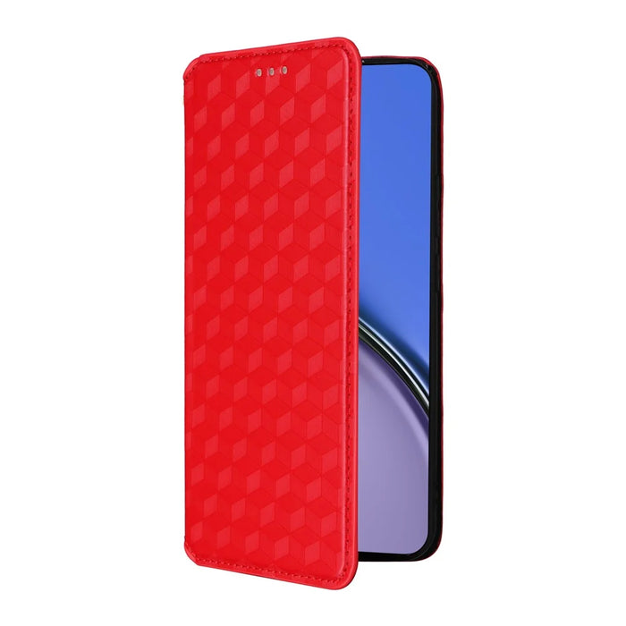 For Realme P3 Ultra 5G Case Wallet Rhombus Imprinted Leather Phone Cover - Red - 6