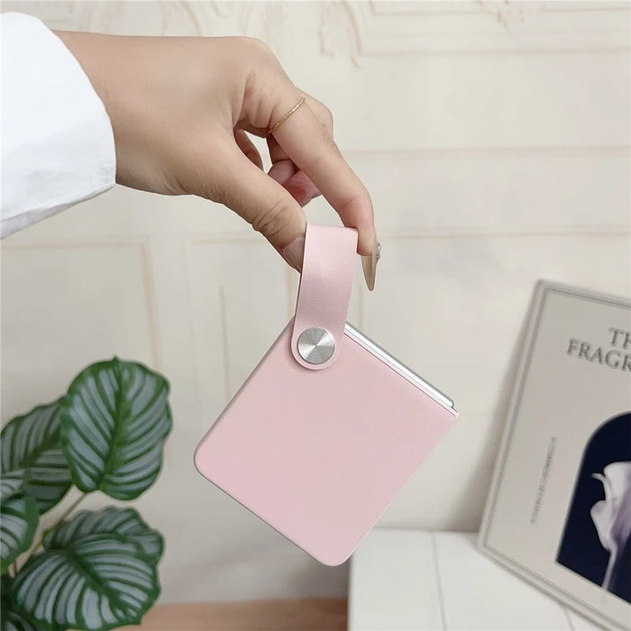For Samsung Galaxy Z Flip7 5G Case PU Leather + PC Phone Cover with Grip Strap - Pink - 3