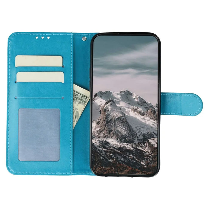 For Samsung Galaxy A06s Case Rhinestone Decor PU Leather Mandala Imprinted Design Phone Cover with Wrist Strap - Blue - 2