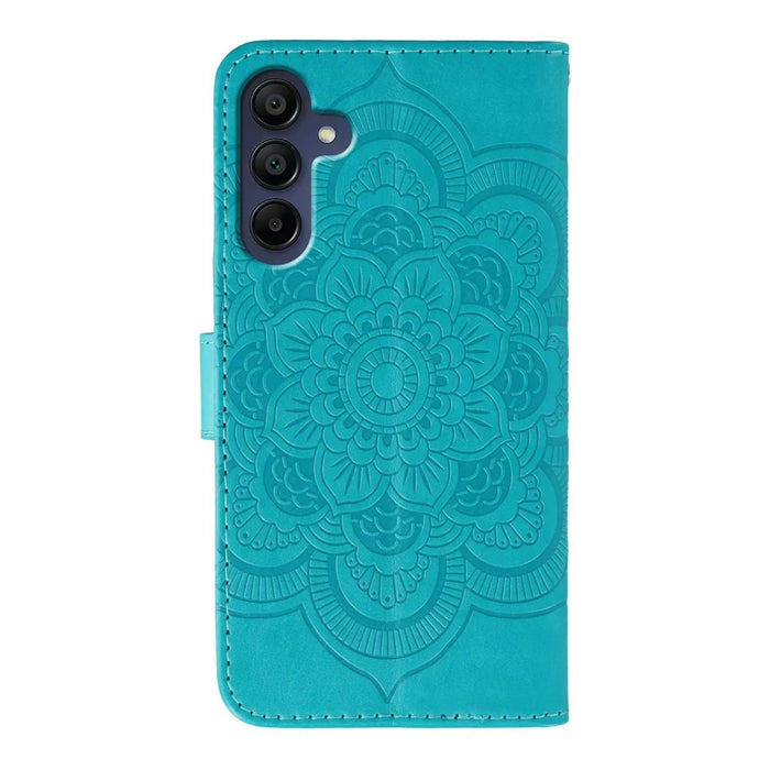 For Samsung Galaxy A06s Case Rhinestone Decor PU Leather Mandala Imprinted Design Phone Cover with Wrist Strap - Blue - 5