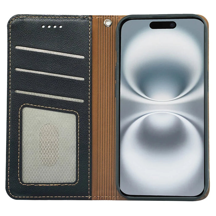 For iPhone 17 Case Wallet RFID Blocking Leather Phone Cover Strong Magnetic Closure - Black - 3