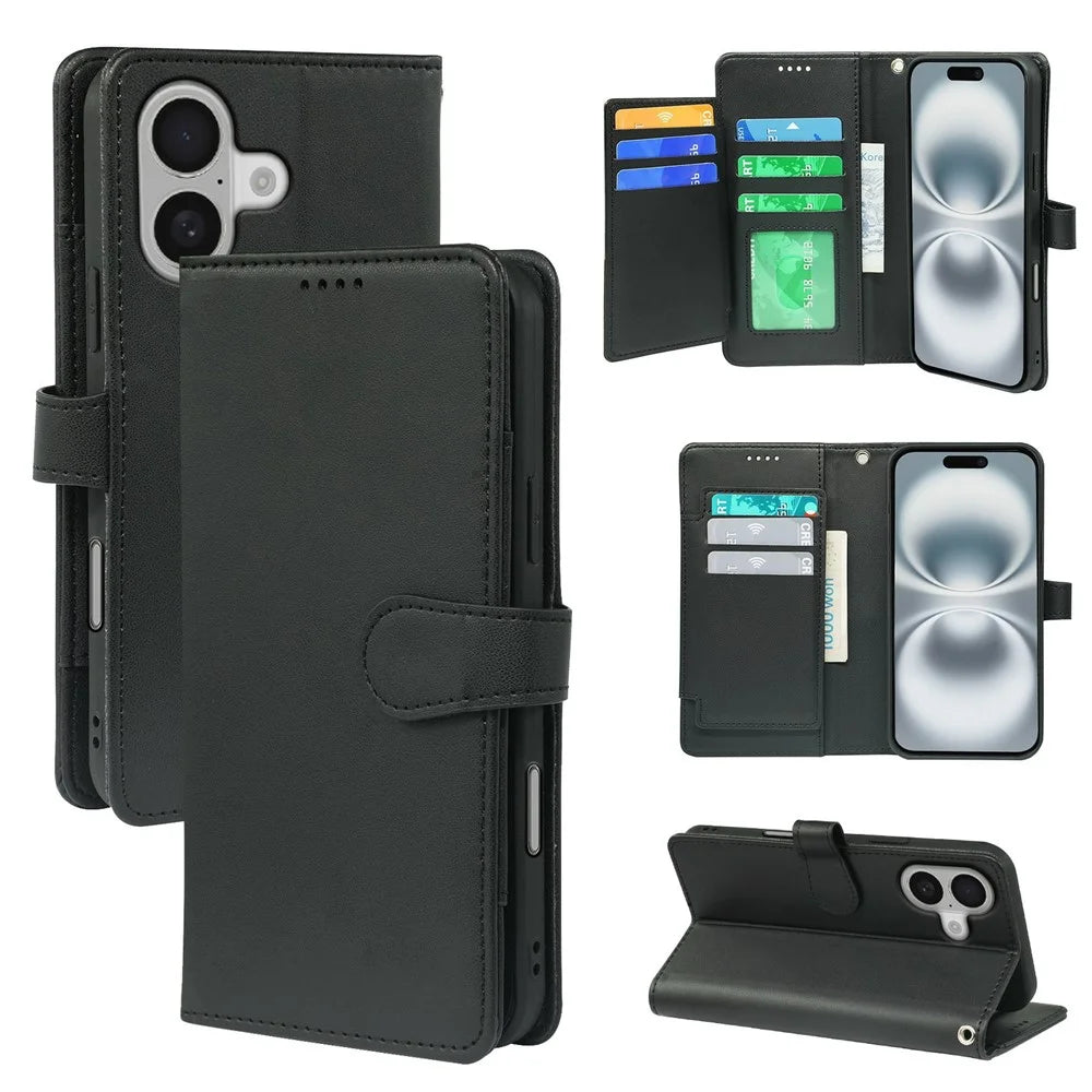 For iPhone 17 Case with 9 Card Slots PU Leather Stand Phone Cover - Black - 1